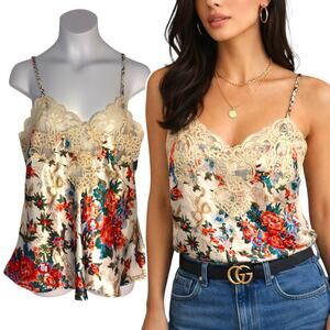 Victorias Secret Floral Camisole Size Small Vtg 90s Satin Coquette Sheer Lace